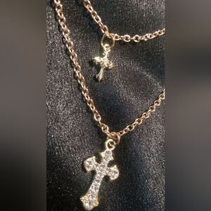 Layered cross pendants necklace with crystals 18 & 20 inches long with extender